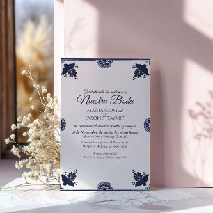 Invitation Mariage espagnol simple fiesta Otomi floral bleu