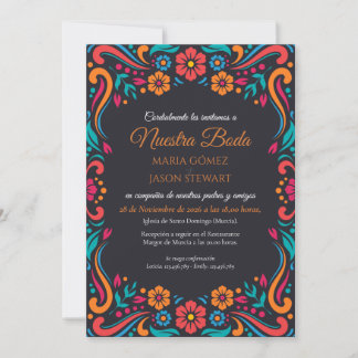 Invitation Mariage Espagnol Traditionnel d'Art Populaire à Fl