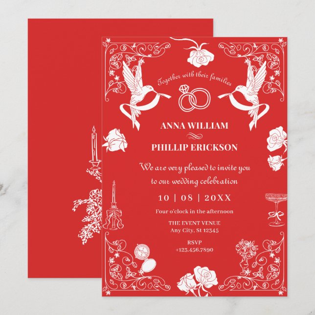 Invitation Mariage esthétique à main tiré floral (Devant / Derrière)