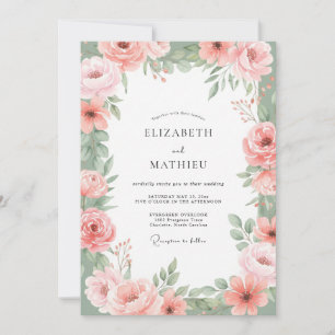 Invitation Mariage esthétique floral rose