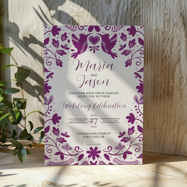 Invitation Mariage esthétique romantique violet mexicain (Mexican Purple Floral Romantic Aesthetic Wedding Invitation)