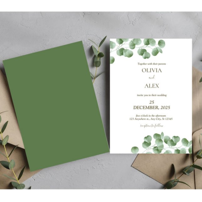 Invitation Mariage esthétique rustique eucalyptus verdure (Créateur téléchargé)