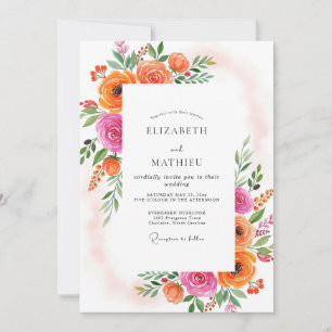Invitation Mariage estival effervescent mandarine