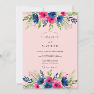 Invitation Mariage estival radieux rose et marine