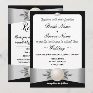 Invitation Mariage et réception en forme de perle de ruban bl