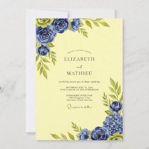 Invitation Mariage Été Botanique Élégant Jaune Pâle