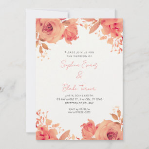Invitation Mariage Été Roses Orange Romantiques Blanc Cassé