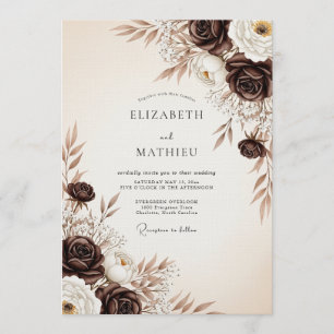Invitation Mariage Éthéré aux Fleurs Brunes
