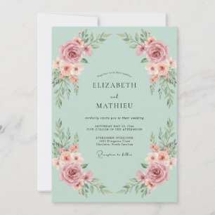 Invitation Mariage Éthéré aux Fleurs Roses
