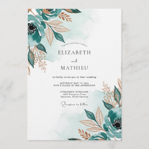 Invitation Mariage Éthéré Botanique Sarcelle