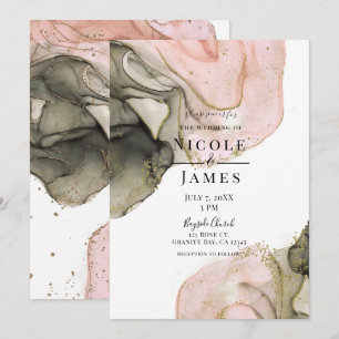 Invitation Mariage Ethéré Humeur Rose Noir Or Encre