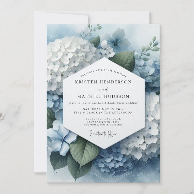 Invitation Mariage Éthéré Hydrangea Bleu (Devant)