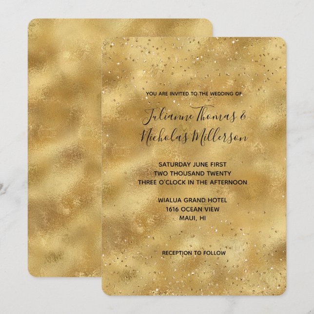 Invitation Mariage étincelant de parties scintillant d'or (Devant / Derrière)