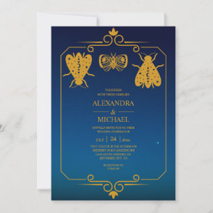 Invitation Mariage Étoiles Célestes Bleu Mystique Or