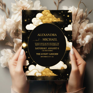 Invitation Mariage Étoiles Célestes Or Noir Mystique