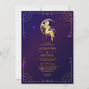 Invitation Mariage Étoiles Célestes Rose Bleu Mystique