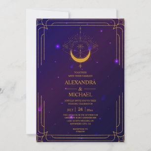 Invitation Mariage Étoiles Célestes Rose Bleu Mystique 