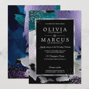 Invitation Mariage   Étonnant Gras Turquoise Lavande Abstrait