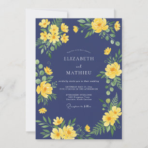 Invitation Mariage Eucalyptus à Feuillage Doré Indigo