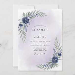 Invitation Mariage Eucalyptus à Feuillage Mauve Indigo