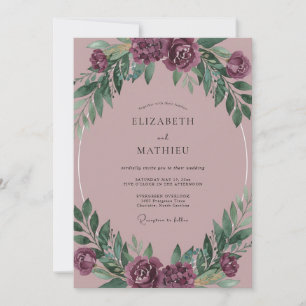 Invitation Mariage Eucalyptus à Foliage Rose Poussiéreux Prun