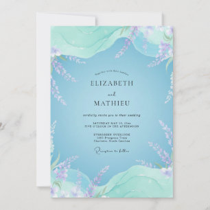 Invitation Mariage Eucalyptus à la Clématite Lilas Azur