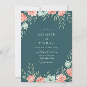 Invitation Mariage Eucalyptus au corail d'acier
