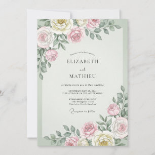 Invitation Mariage Eucalyptus au Feuillage Crème Mauve