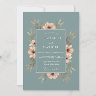 Invitation Mariage Eucalyptus au feuillage de pêche en acier