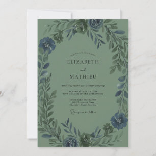 Invitation Mariage Eucalyptus au feuillage d'olive ardoise