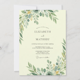 Invitation Mariage Eucalyptus au feuillage d'olive crème pâle