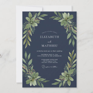 Invitation Mariage Eucalyptus au feuillage d'olive de minuit