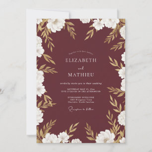 Invitation Mariage Eucalyptus au Feuillage Doré Carmin