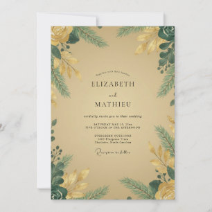 Invitation Mariage Eucalyptus au Feuillage Doré Moutarde