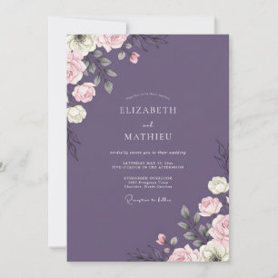 Invitation Mariage Eucalyptus au feuillage ivoire prune