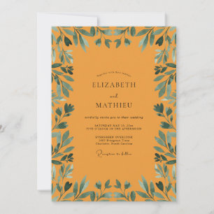 Invitation Mariage Eucalyptus au feuillage sarcelle moutarde