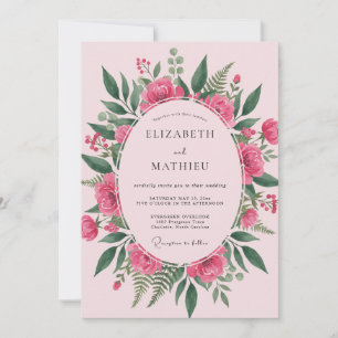 Invitation Mariage Eucalyptus au feuillage verdoyant magenta