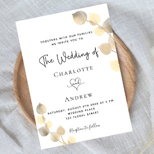 Invitation Mariage eucalyptus doré or blanc