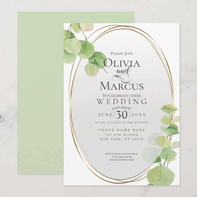 Invitation Mariage | Eucalyptus du printemps moderne (Devant / Derrière)