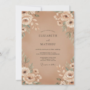 Invitation Mariage Eucalyptus et Renoncule Beige