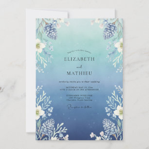 Invitation Mariage Eucalyptus Feuillage Acier Azur