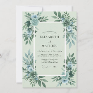 Invitation Mariage Eucalyptus Feuillage Acier Mousse de Mer