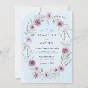 Invitation Mariage Eucalyptus Feuillage Améthyste Ciel
