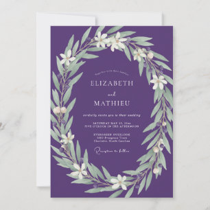 Invitation Mariage Eucalyptus Feuillage Argent Améthyste