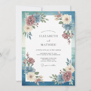Invitation Mariage Eucalyptus Feuillage Bourgogne Acier