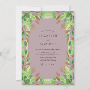 Invitation Mariage Eucalyptus Feuillage Cuivre Mauve