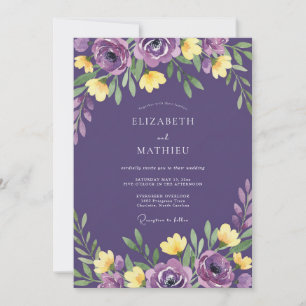 Invitation Mariage Eucalyptus Feuillage Jaune Violet