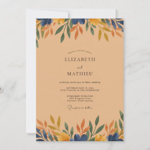 Invitation Mariage Eucalyptus Feuillage Ocres Navy