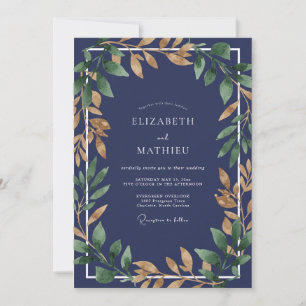 Invitation Mariage Eucalyptus Feuillage Or Saphir