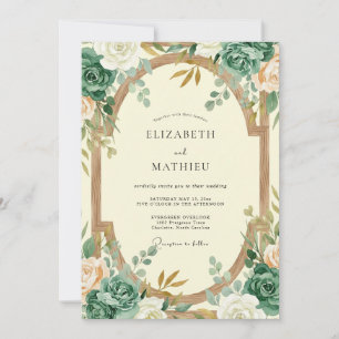 Invitation Mariage Eucalyptus Feuillage Or Sarcelle